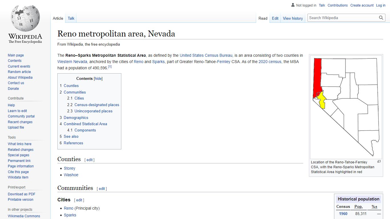 Reno metropolitan area, Nevada - Wikipedia